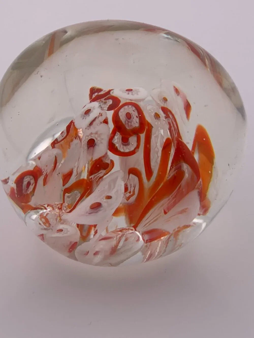 Clear Art Glass Paperweight Lot of 3 Bubble Sphere Heavy Desk Decor Clear Orange